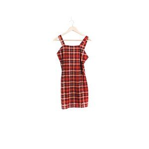 Womens Sleeveless Red Plaid Dress Size Large